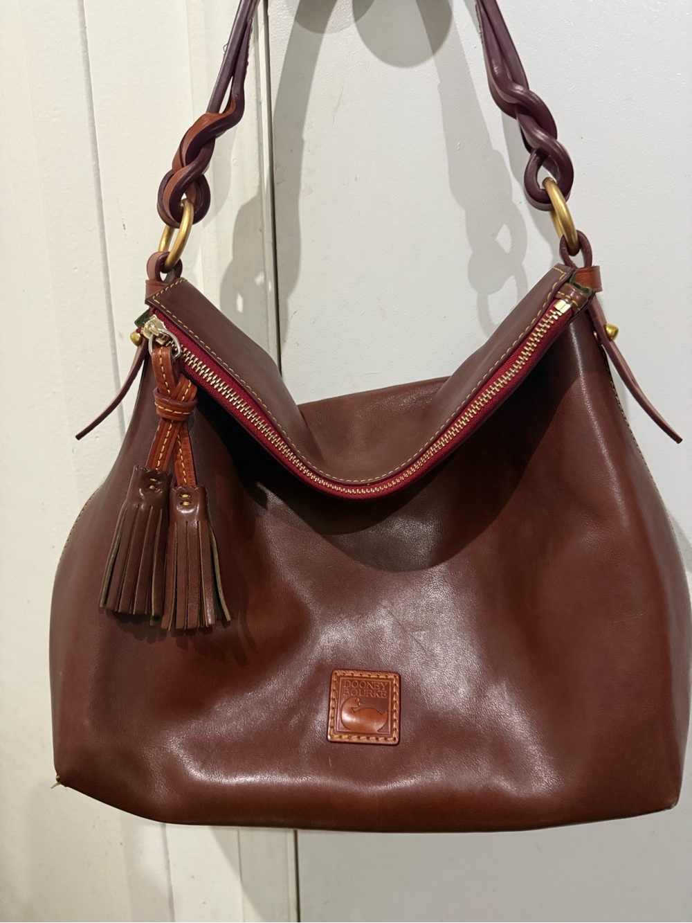 Dooney & Bourke Dark Brown Leather Shoulder Hobo with Tassel